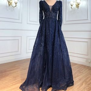Long Sleeves Crystal Beaded Pageant Mermaid Evening Dress Prom Dress,DS14028 main image 0